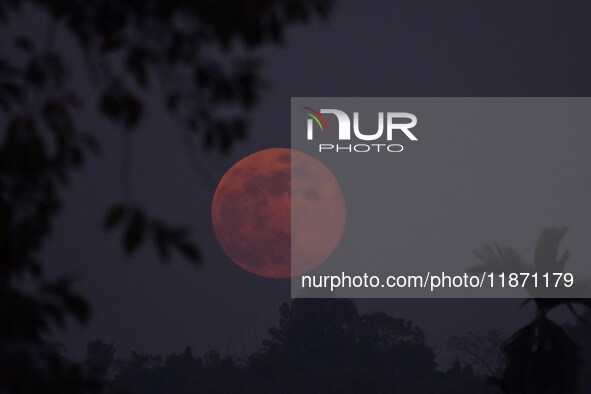 The Cold Moon is seen in the sky from Morigaon District in Assam, India, on December 15, 2024. The ''Cold Moon'' is the last full moon of 20...