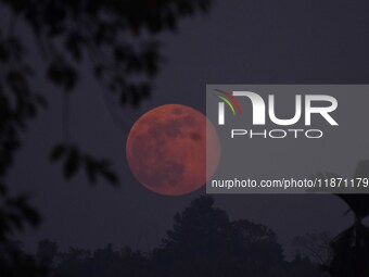 The Cold Moon is seen in the sky from Morigaon District in Assam, India, on December 15, 2024. The ''Cold Moon'' is the last full moon of 20...