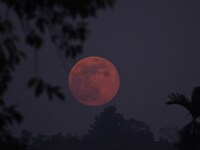 The Cold Moon is seen in the sky from Morigaon District in Assam, India, on December 15, 2024. The ''Cold Moon'' is the last full moon of 20...