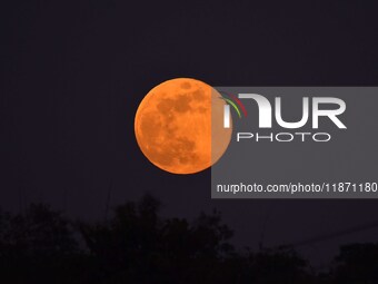 The Cold Moon is seen in the sky from Morigaon District in Assam, India, on December 15, 2024. The ''Cold Moon'' is the last full moon of 20...