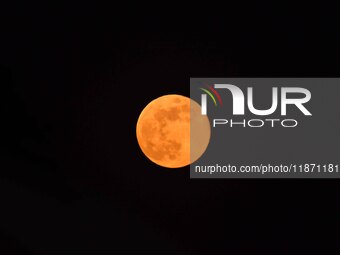 The Cold Moon is seen in the sky from Morigaon District in Assam, India, on December 15, 2024. The ''Cold Moon'' is the last full moon of 20...