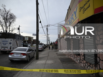 Philadelphia Police crime scene unit investigators are at the scene where one person is killed and four other people are injured in a mass s...