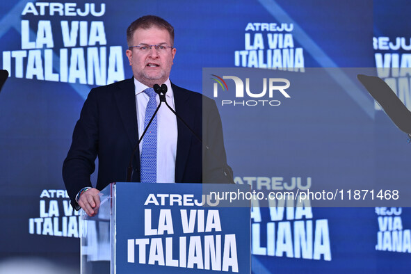 Carlo Fidanza, Head of the FdI Delegation to the European Parliament, participates in the Atreju event, the Brothers of Italy party, at the...