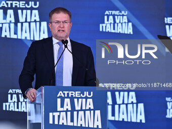 Carlo Fidanza, Head of the FdI Delegation to the European Parliament, participates in the Atreju event, the Brothers of Italy party, at the...