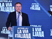 Carlo Fidanza, Head of the FdI Delegation to the European Parliament, participates in the Atreju event, the Brothers of Italy party, at the...