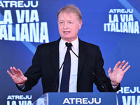 Lucio Malan, the Fratelli d'Italia Group Leader in the Senate of the Republic, participates in the Atreju event, the Brothers of Italy party...