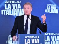 Lucio Malan, the Fratelli d'Italia Group Leader in the Senate of the Republic, participates in the Atreju event, the Brothers of Italy party...