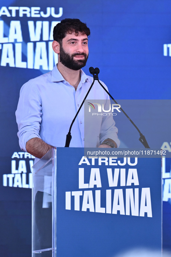 Fabio Roscani, Fratelli d'Italia Deputy and National Youth President, participates in the Atreju event, the Brothers of Italy party, at the...