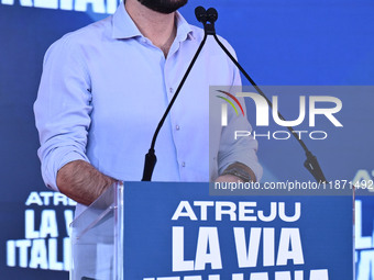 Fabio Roscani, Fratelli d'Italia Deputy and National Youth President, participates in the Atreju event, the Brothers of Italy party, at the...