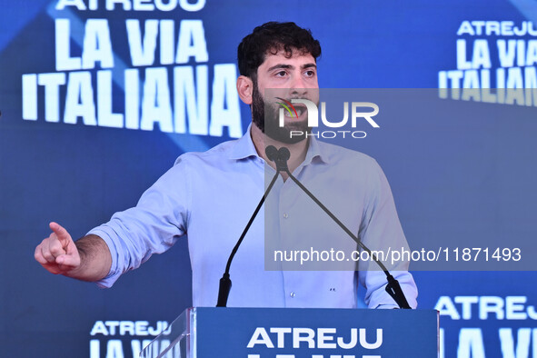 Fabio Roscani, Fratelli d'Italia Deputy and National Youth President, participates in the Atreju event, the Brothers of Italy party, at the...