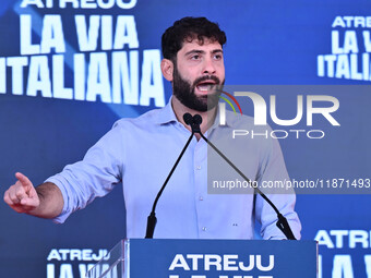 Fabio Roscani, Fratelli d'Italia Deputy and National Youth President, participates in the Atreju event, the Brothers of Italy party, at the...