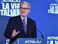 Paolo del Debbio, a journalist, participates in the Atreju event, the Brothers of Italy party, at the Circus Maximus in Rome, Italy, on Dece...