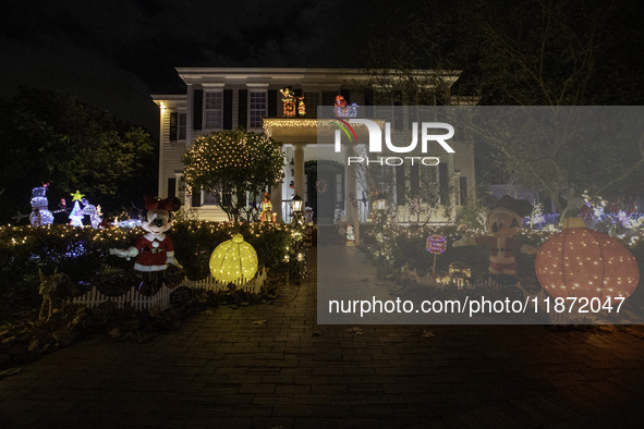 Houses and their gardens in the Celebration region in Florida are decorated with the Christmas theme on October 13. 