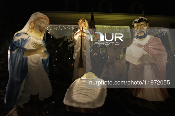 Houses and their gardens in the Celebration region in Florida are decorated with the Christmas theme on October 13. 