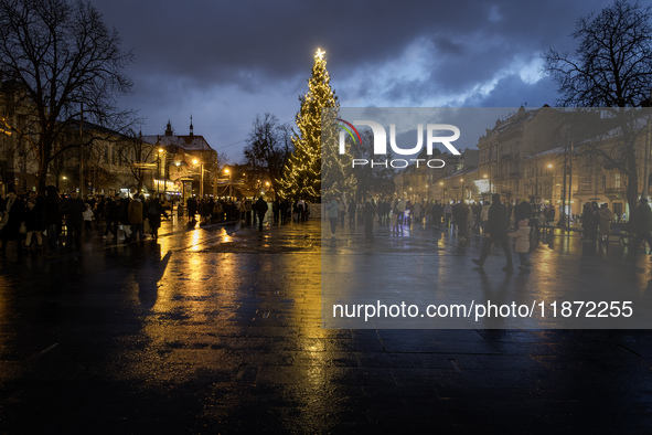 The main Christmas tree is in Lviv, Ukraine, on December 15, 2024. 