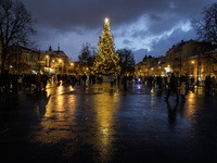 The main Christmas tree is in Lviv, Ukraine, on December 15, 2024. (