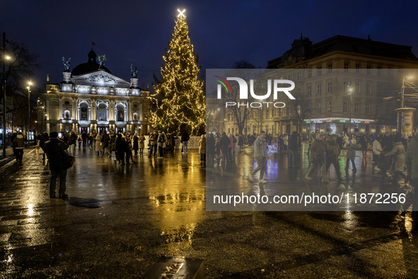 The main Christmas tree is in Lviv, Ukraine, on December 15, 2024. 