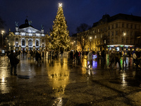 The main Christmas tree is in Lviv, Ukraine, on December 15, 2024. (