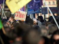 Amid the crowd, a placard reads 'Shame on the A69'. Between 100 and 1500 people gather in Toulouse, France, on December 15, 2024, against a...