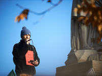 Geoffroy Tarroux, a member of LVEL, speaks before the beginning of the march. Between 100 and 1500 people gather in Toulouse, France, on Dec...