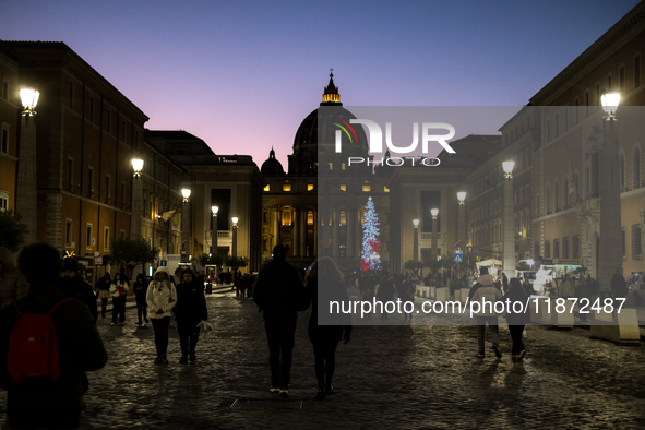 A Christmas tree stands in St. Peter's Square in Vatican City, on December 15, 2024. 