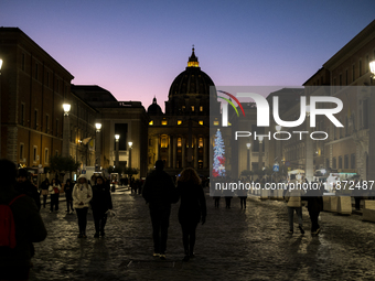 A Christmas tree stands in St. Peter's Square in Vatican City, on December 15, 2024. (