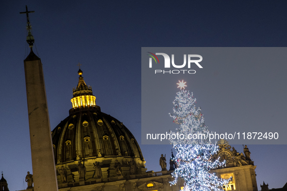 A Christmas tree stands in St. Peter's Square in Vatican City, on December 15, 2024. 