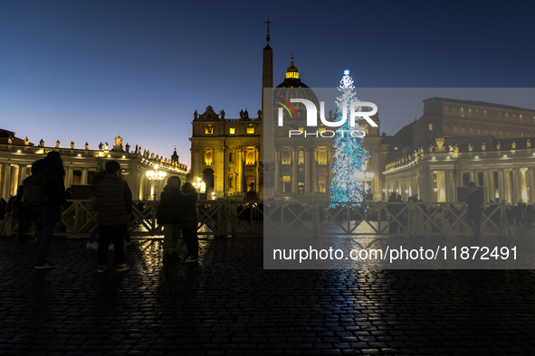 A Christmas tree stands in St. Peter's Square in Vatican City, on December 15, 2024. 