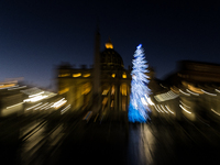 A Christmas tree stands in St. Peter's Square in Vatican City, on December 15, 2024. (