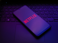 The Netflix logo appears on the screen of a smartphone in Reno, United States, on December 15, 2024. (