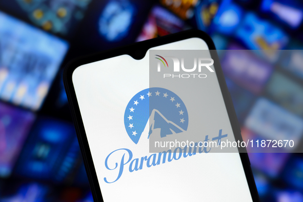 The Paramount Plus logo appears on the screen of a smartphone in Reno, United States, on December 15, 2024. 