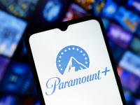 The Paramount Plus logo appears on the screen of a smartphone in Reno, United States, on December 15, 2024. (