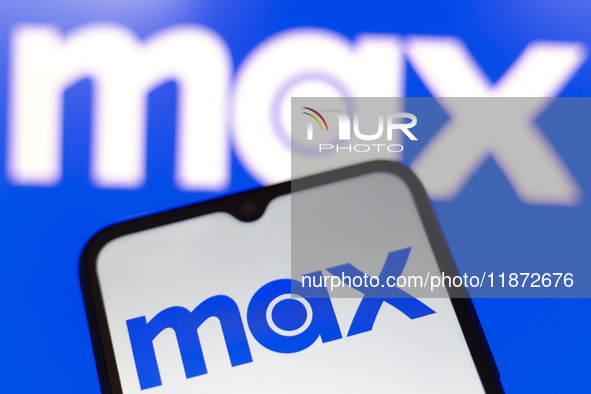 The Max logo appears on the screen of a smartphone and in the background on the computer screen in Reno, United States, on December 15, 2024...