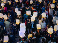 Citizens release Kongming lanterns after a New Year Lantern Festival in Chongqing, China, on December 14, 2024. (