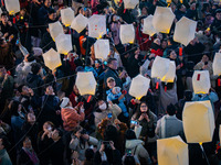 Citizens release Kongming lanterns after a New Year Lantern Festival in Chongqing, China, on December 14, 2024. (