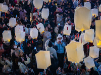 Citizens release Kongming lanterns after a New Year Lantern Festival in Chongqing, China, on December 14, 2024. (