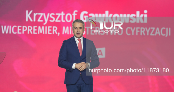 Krzysztof Gawkowski (Polish Minister of Digital Affairs) delivers a speech during the congress of the left-wing party ''Lewica'' where the p...