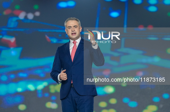 Krzysztof Gawkowski (Polish Minister of Digital Affairs) delivers a speech during the congress of the left-wing party ''Lewica'' where the p...