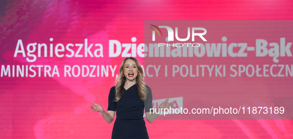 Agnieszka Dziemianowicz-Bak (Polish 
Minister of Family, Labour, and Social Policy) delivers a speech during the congress of the left-wing p...