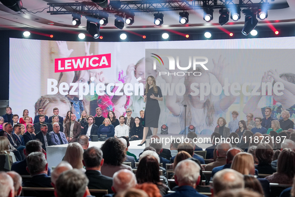 Agnieszka Dziemianowicz-Bak (Polish 
Minister of Family, Labour, and Social Policy) delivers a speech during the congress of the left-wing p...