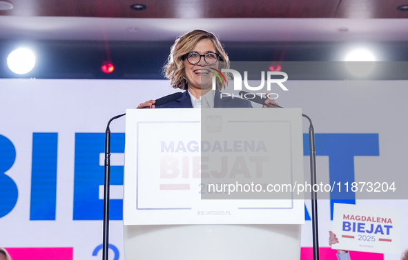 Magdalena Biejat (Candidate for the Office of President of the Republic of Poland) delivers a speech during the congress of the left-wing pa...