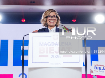 Magdalena Biejat (Candidate for the Office of President of the Republic of Poland) delivers a speech during the congress of the left-wing pa...