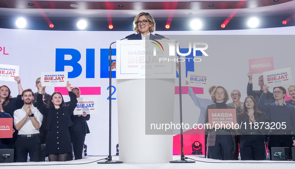 Magdalena Biejat (Candidate for the Office of President of the Republic of Poland) delivers a speech during the congress of the left-wing pa...