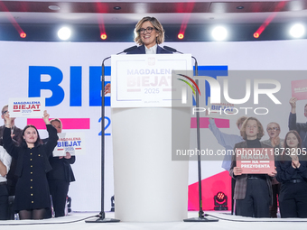 Magdalena Biejat (Candidate for the Office of President of the Republic of Poland) delivers a speech during the congress of the left-wing pa...