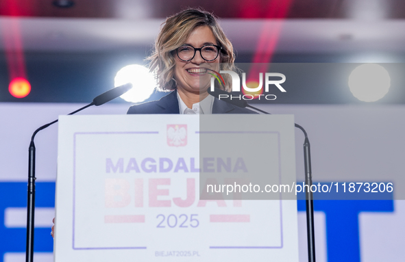 Magdalena Biejat (Candidate for the Office of President of the Republic of Poland) delivers a speech during the congress of the left-wing pa...