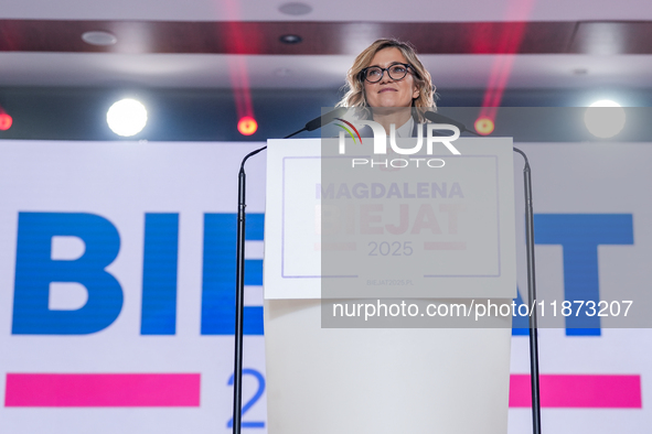 Magdalena Biejat (Candidate for the Office of President of the Republic of Poland) delivers a speech during the congress of the left-wing pa...