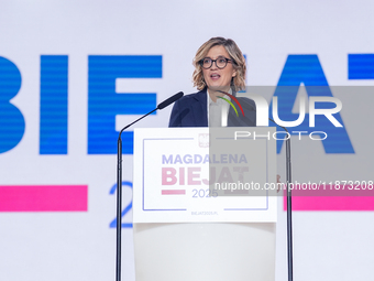 Magdalena Biejat (Candidate for the Office of President of the Republic of Poland) delivers a speech during the congress of the left-wing pa...