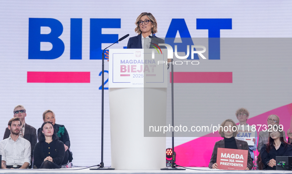 Magdalena Biejat (Candidate for the Office of President of the Republic of Poland) delivers a speech during the congress of the left-wing pa...