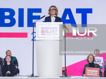 Magdalena Biejat (Candidate for the Office of President of the Republic of Poland) delivers a speech during the congress of the left-wing pa...