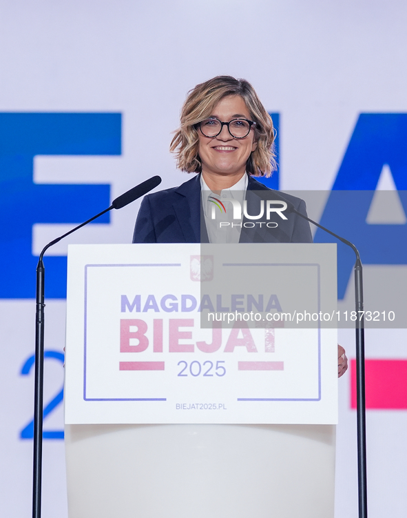 Magdalena Biejat (Candidate for the Office of President of the Republic of Poland) delivers a speech during the congress of the left-wing pa...